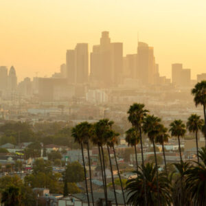Los Angeles downtown skyline evening